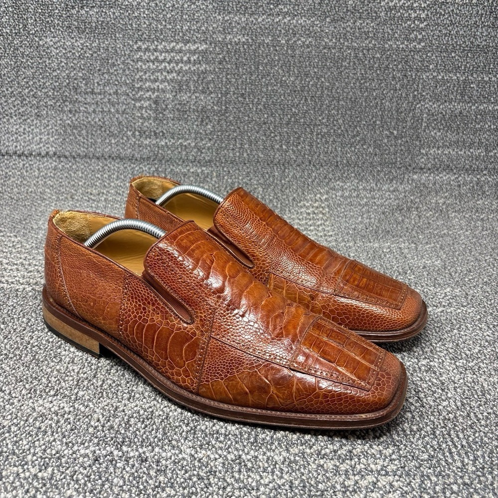 David Eden Men's 11 Genuine Crocodile Ostrich Exotic Leather Loafers Brown